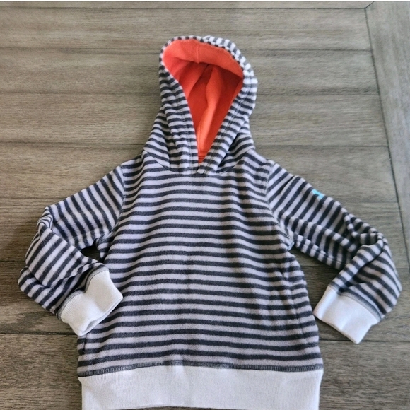 Mini Boden Other - Mini Boden Gray Striped Hooded Hoodie Fleece Sweater Shirt Boys Size 3 4 Years